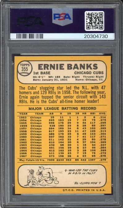 1968 Topps #355 Ernie Banks PSA GEM MINT 10