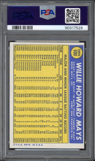 1970 Topps #600 Willie Mays PSA MINT 9