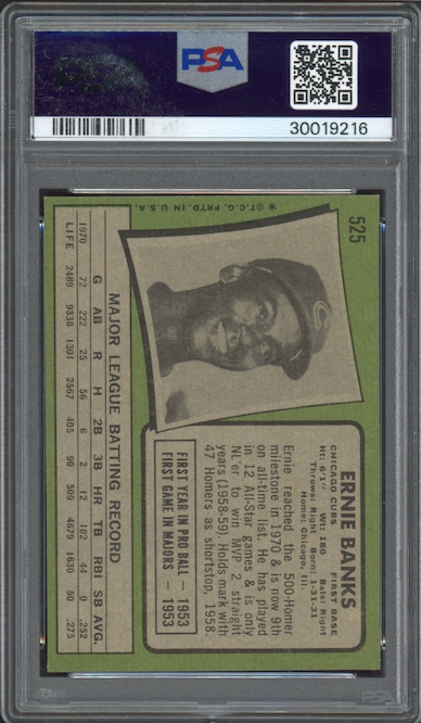 1971 Topps #525 Ernie Banks PSA NM-MT+ 8.5