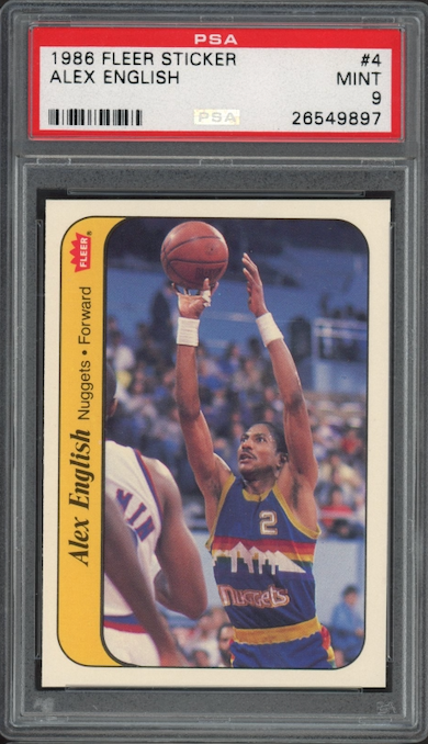 1986 Fleer Sticker #4 Alex English PSA 9