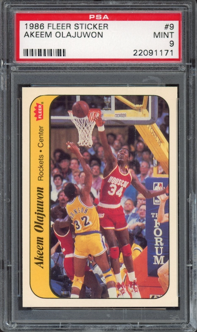 1986 Fleer Sticker #9 Akeem Olajuwon PSA 9