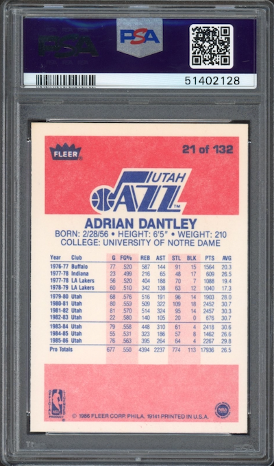 1986 Fleer #21 Adrian Dantley PSA 9