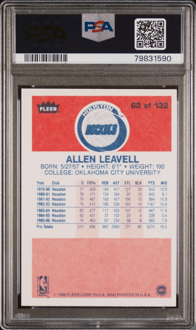 1986 Fleer #62 Allen Leavell PSA 9