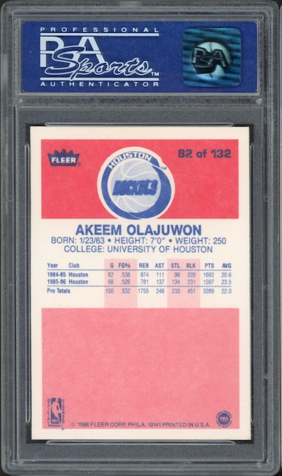 1986 Fleer #82 Akeem Olajuwon PSA 9