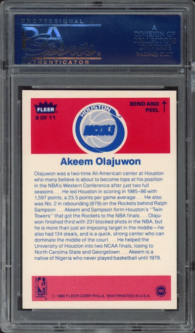 1986 Fleer Sticker #9 Akeem Olajuwon PSA 9