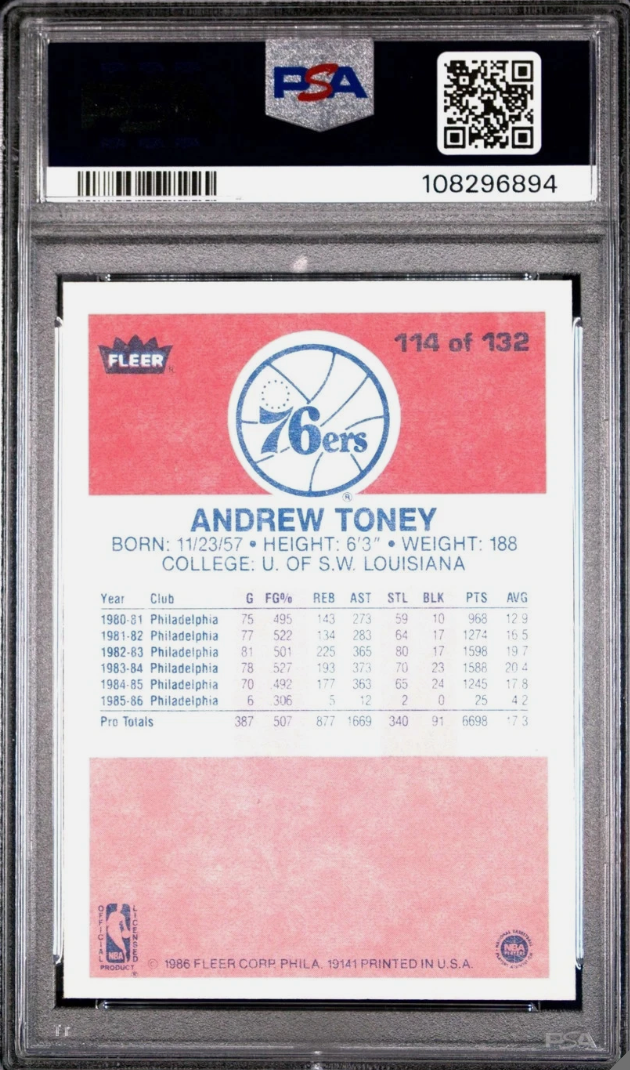 1986 Fleer #114 Andrew Toney PSA 9