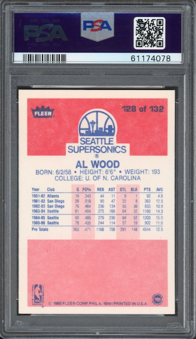 1986 Fleer #128 Al Wood PSA 9