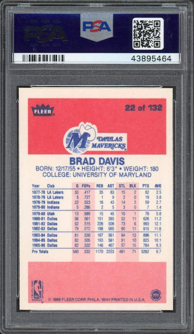 1986 Fleer #22 Brad Davis PSA 9