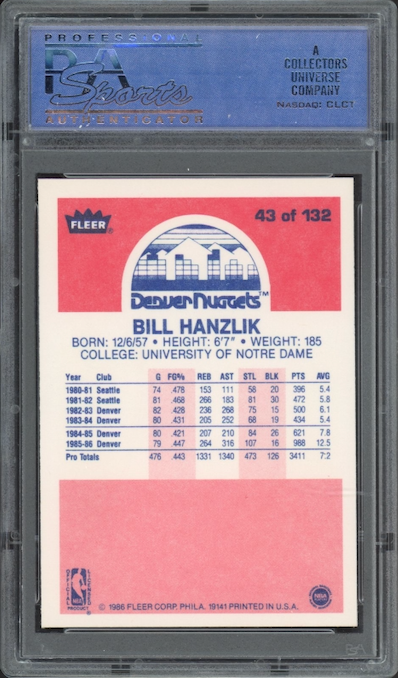 1986 Fleer #43 Bill Hanzlik PSA 9