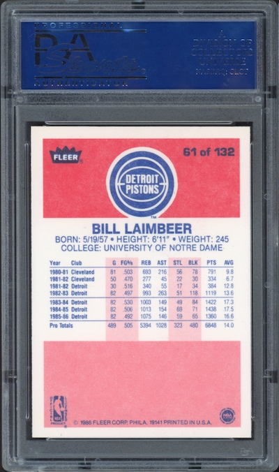 1986 Fleer #61 Bill Laimbeer PSA 9