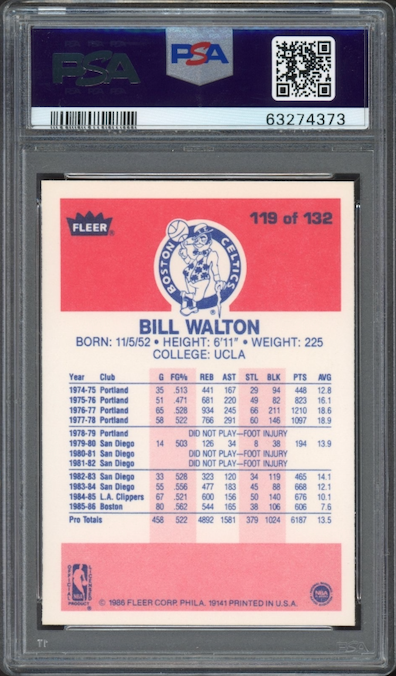 1986 Fleer #119 Bill Walton PSA 9