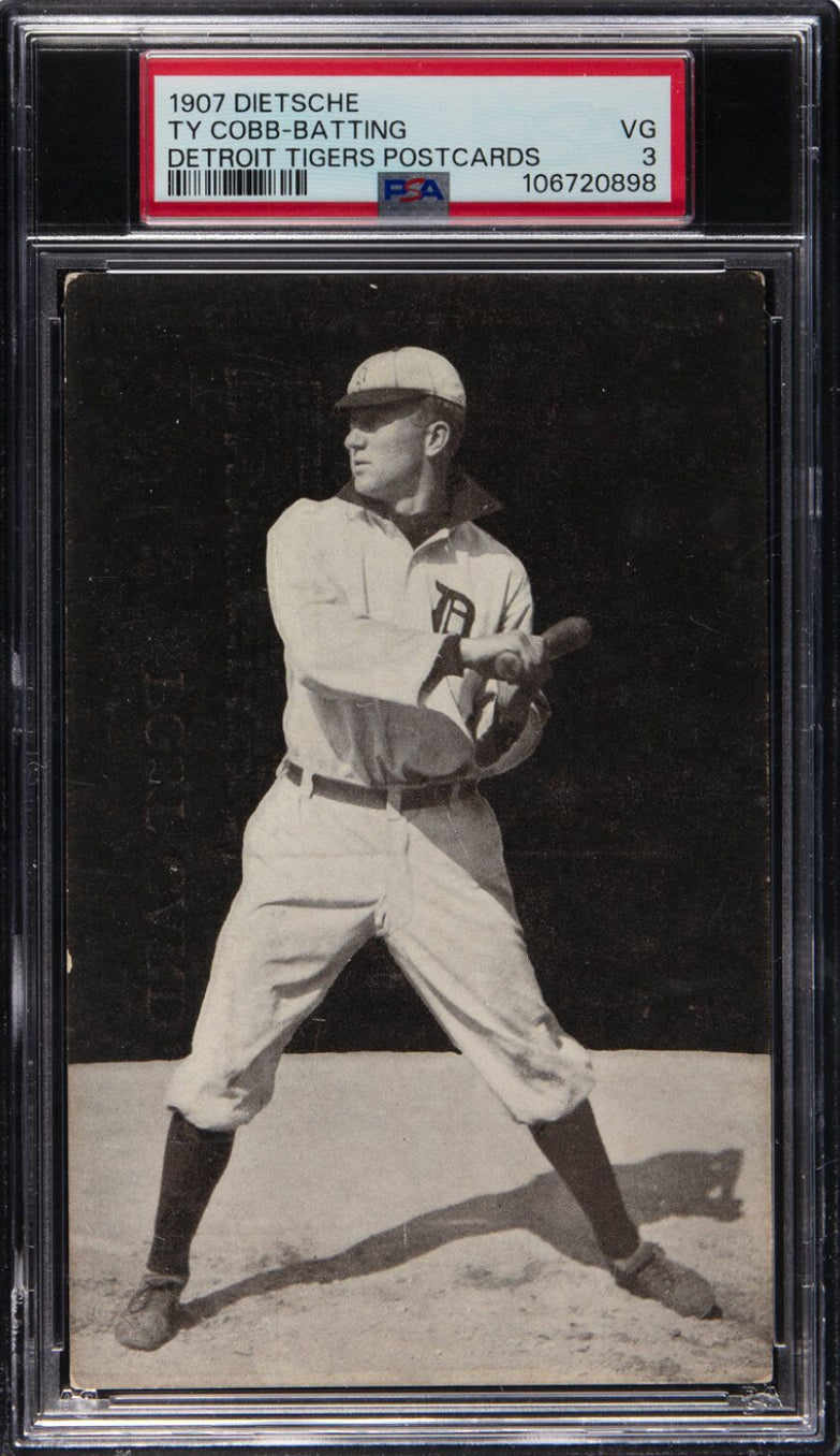 1907 Dietsche Detroit Tigers Postcards Ty Cobb ROOKIE Batting PSA VG 3