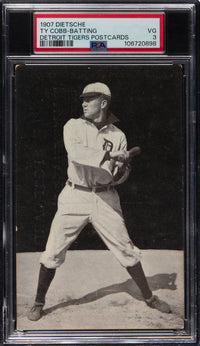 1907 Dietsche Detroit Tigers Postcards Ty Cobb ROOKIE Batting PSA VG 3