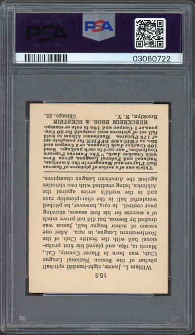 1915 Cracker Jack #153 Bill James PSA NM 7
