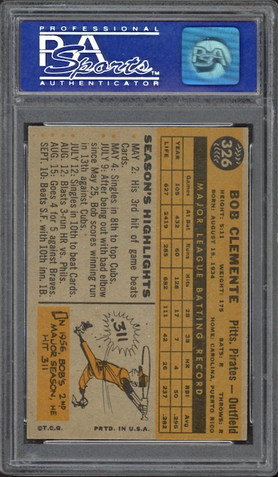 1960 Topps #326 Roberto Clemente PSA NM-MT 8