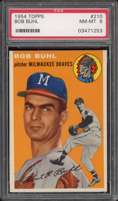 1954 Topps #210 Bob Buhl PSA 8