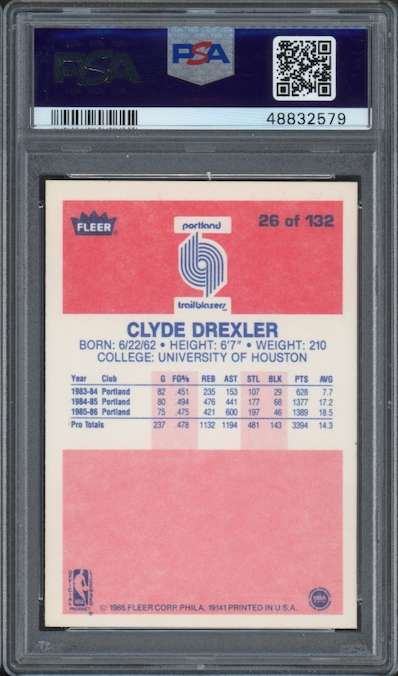 1986 Fleer #26 Clyde Drexler PSA 9
