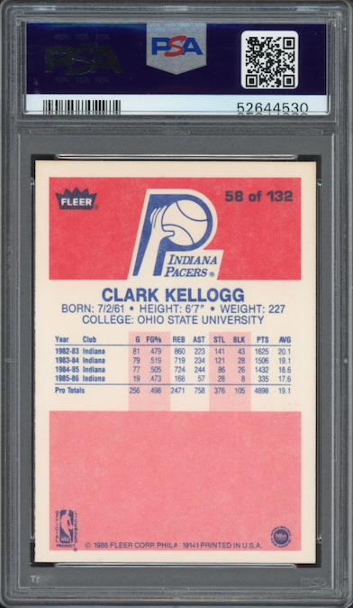 1986 Fleer #58 Clark Kellogg PSA 9