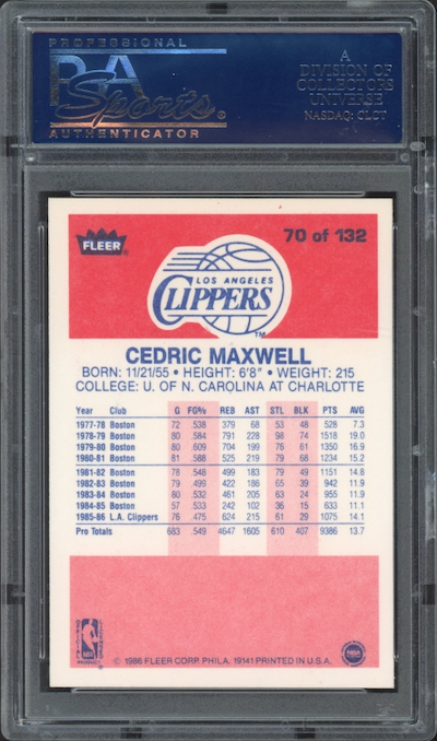 1986 Fleer #70 Cedric Maxwell PSA 9