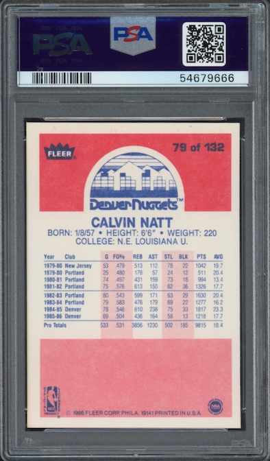 1986 Fleer #79 Calvin Natt PSA 9