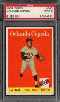 1958 Topps #343 Orlando Cepeda ROOKIE PSA MINT 9