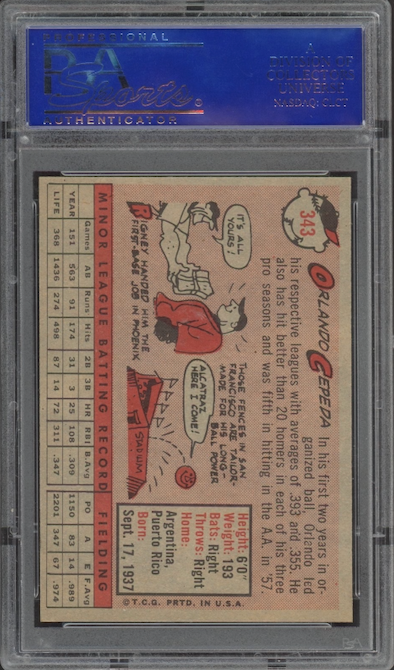 1958 Topps #343 Orlando Cepeda ROOKIE PSA MINT 9