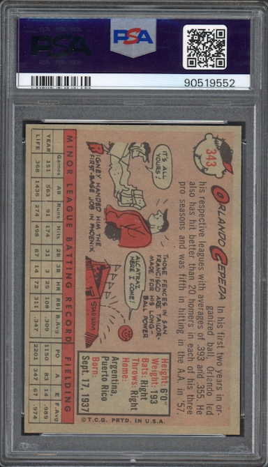 1958 Topps #343 Orlando Cepeda ROOKIE PSA MINT 9