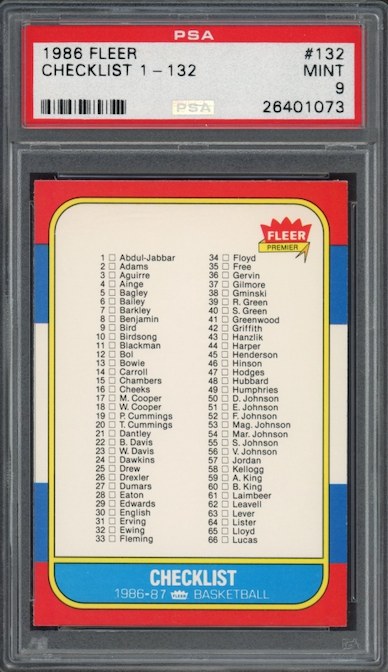 1986 Fleer #132 Checklist 1-132 PSA 9