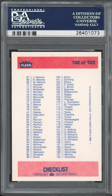 1986 Fleer #132 Checklist 1-132 PSA 9