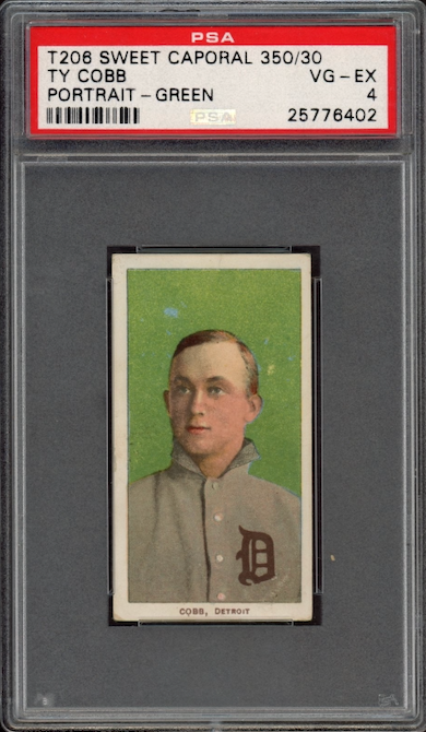 1909-11 T206 Sweet Caporal 350/30 Ty Cobb Portrait - Green PSA VG-EX 4