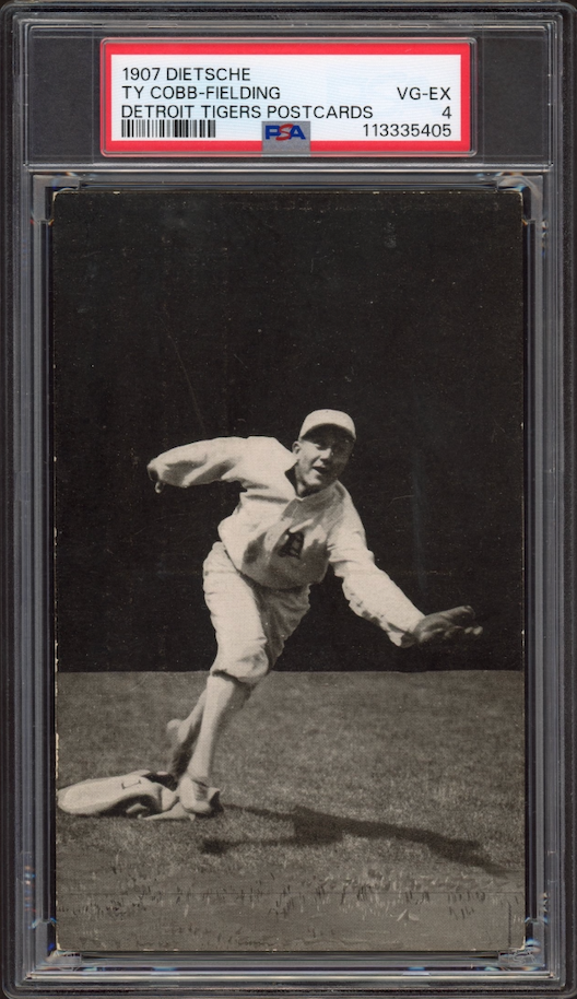 1907 Dietsche Detroit Tigers Postcards Ty Cobb ROOKIE Fielding PSA VG-EX 4