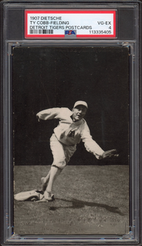 1907 Dietsche Detroit Tigers Postcards Ty Cobb ROOKIE Fielding PSA VG-EX 4