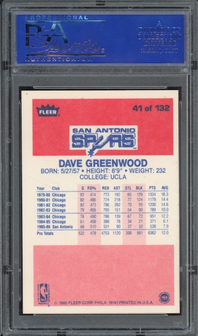 1986 Fleer #41 Dave Greenwood PSA 9
