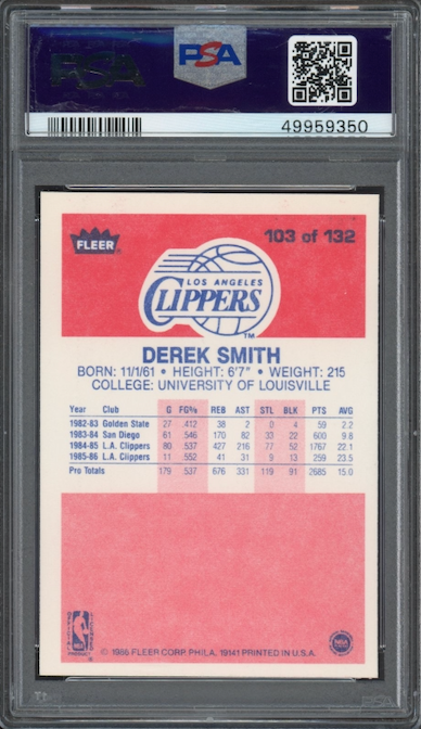 1986 Fleer #103 Derek Smith PSA 9