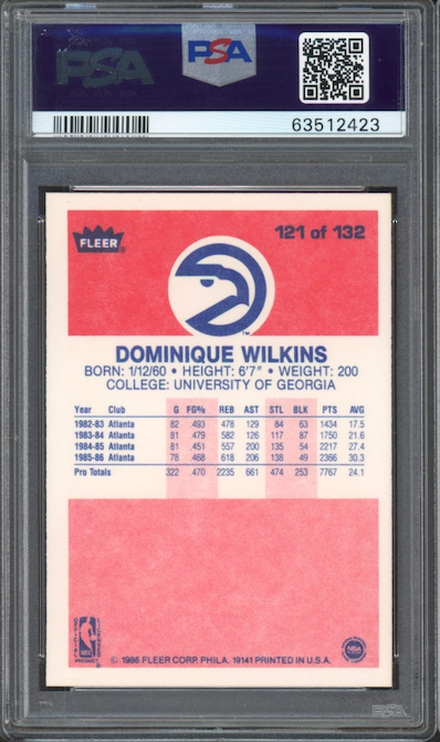 1986 Fleer #121 Dominique Wilkins PSA 9