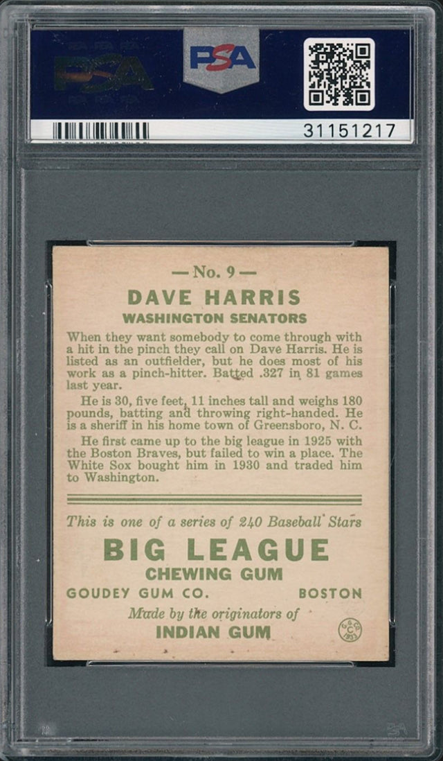 1933 Goudey #9 Dave Harris PSA NM-MT 8