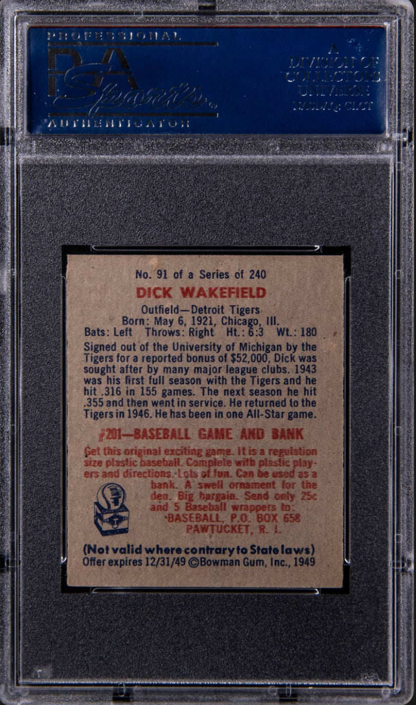 1949 Bowman #91 Dick Wakefield PSA MINT 9