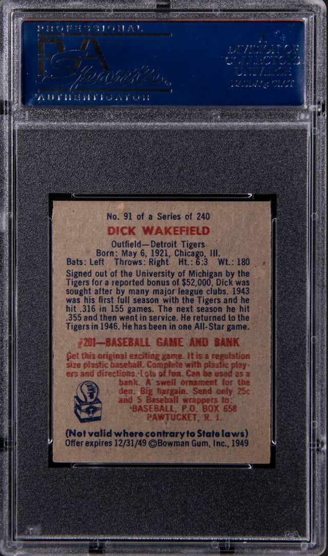 1949 Bowman #91 Dick Wakefield PSA MINT 9