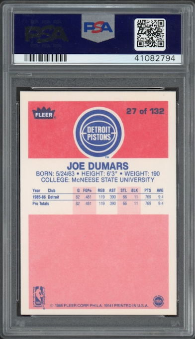 1986 Fleer #27 Joe Dumars PSA 9