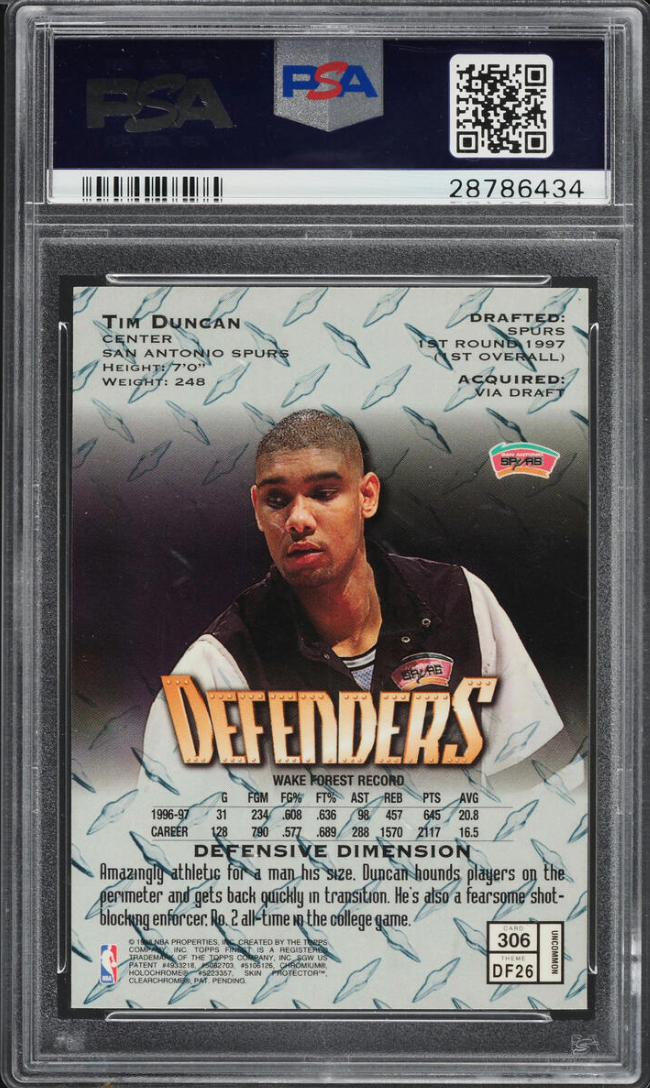 1997 Finest Embossed #306 Tim Duncan ROOKIE PSA GEM MINT 10