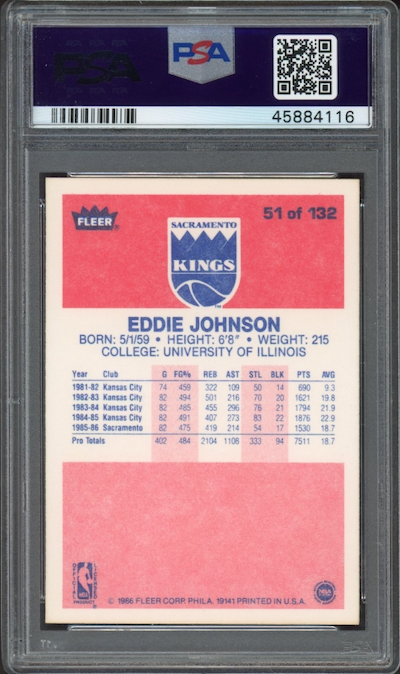 1986 Fleer #51 Eddie Johnson PSA 9