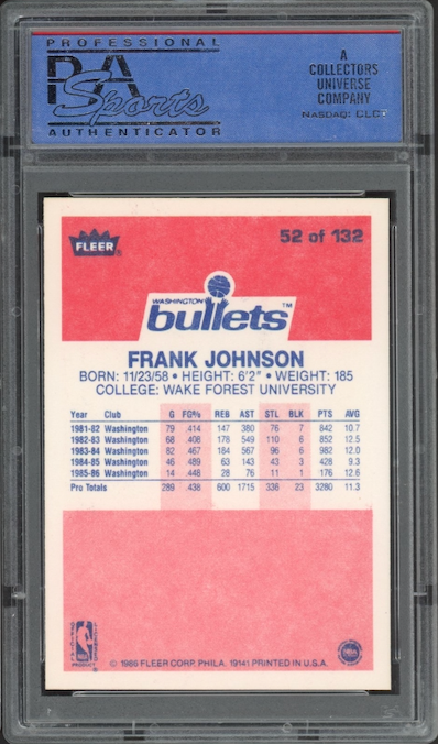 1986 Fleer #52 Frank Johnson PSA 9