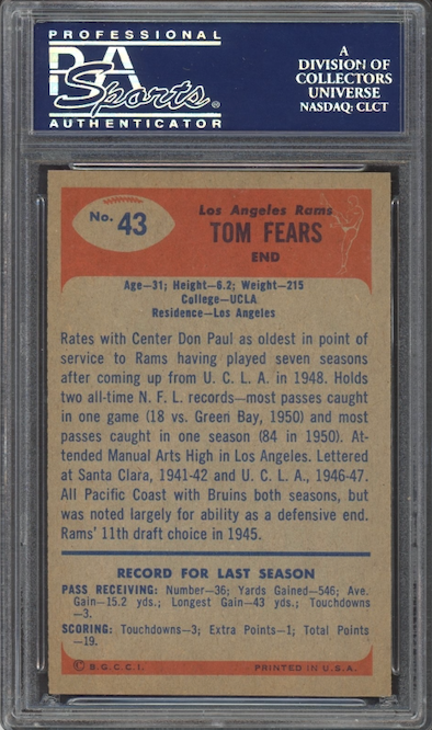 1955 Bowman #43 Tom Fears PSA MINT 9