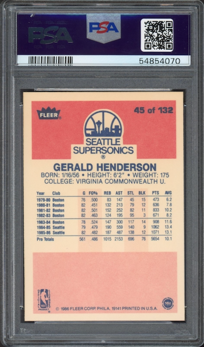 1986 Fleer #45 Gerald Henderson PSA 9