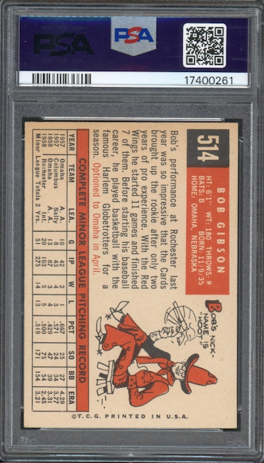 1959 Topps #514 Bob Gibson ROOKIE PSA NM-MT 8