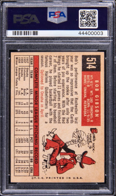 1959 Topps #514 Bob Gibson ROOKIE PSA NM-MT+ 8.5