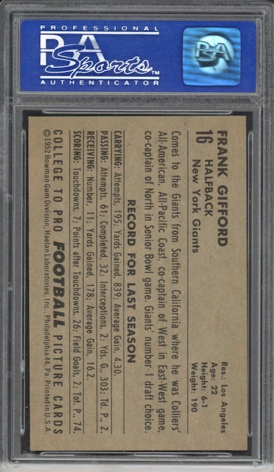1952 Bowman Large #16 Frank Gifford ROOKIE PSA NM-MT 8