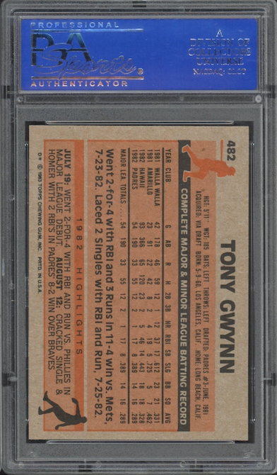 1983 Topps #482 Tony Gwynn ROOKIE PSA MINT 9