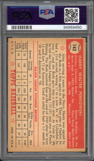 1952 Topps #142 Harry Perkowski PSA VG-EX 4