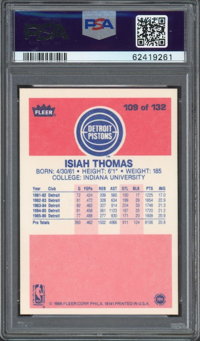 1986 Fleer #109 Isiah Thomas PSA 9